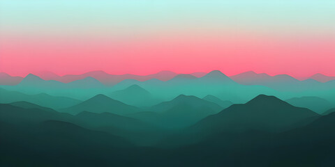 Misty Mountain Range with Pink and Teal Gradient: An Abstract Landscape Illustration