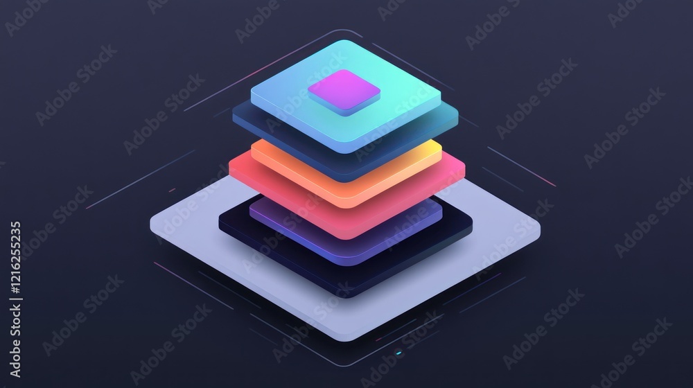 Poster layered isometric colorful blocks modern design abstract background