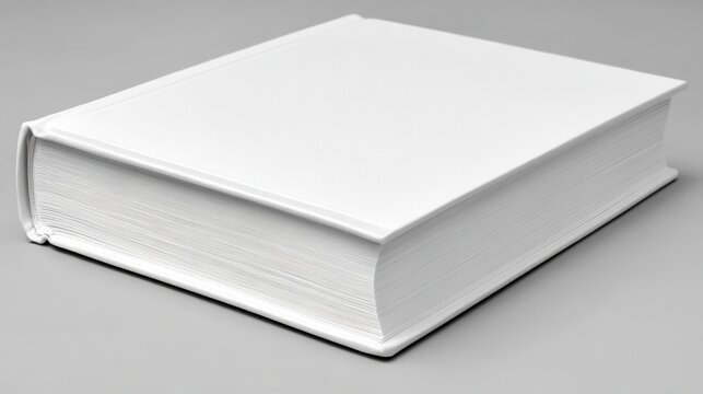 Hardcover book with a completely white cover and pages placed on a simple clean surface