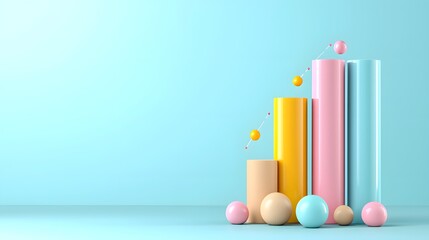 Obraz premium Stylish clay rendered bar graph illustrating growth metrics digital workspace 3d visualization modern aesthetic business insights