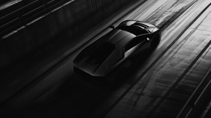 Car with a black background, a high-performance sport model. Powerful car with gold details, designed for fast transport.