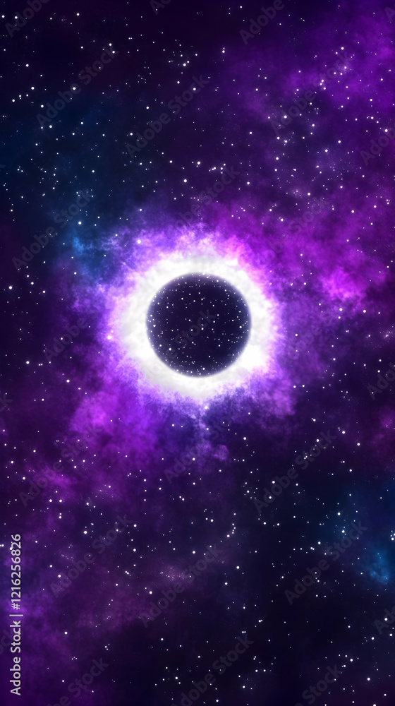 Poster dark matter halo envelops a void in deep space with purple nebula background