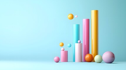 Obraz premium Colorful clay bar graph displaying social growth trends vibrant studio space digital artwork playful environment elevated perspective