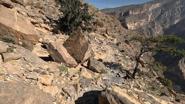 Jebel Shams Balcony Walk path. Balcony Trail in Jebel Shams, Oman. Best to view the gorgeous cliffs.