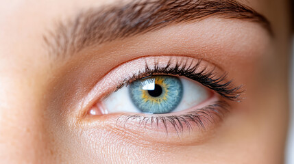 Obraz premium Close up of human eye with blue and green iris, showcasing details