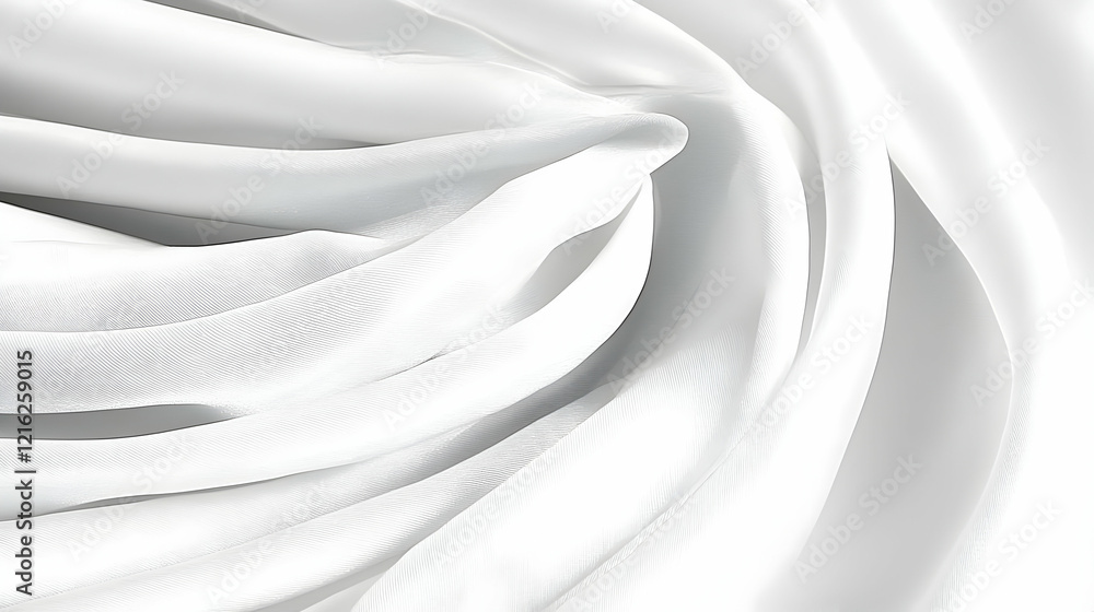 Poster white silk fabric flows elegantly, creating soft folds and gentle curves in a luxurious texture.
