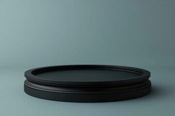 Black 3D minimalist frame set against a smooth gray gradient, ad-ready.