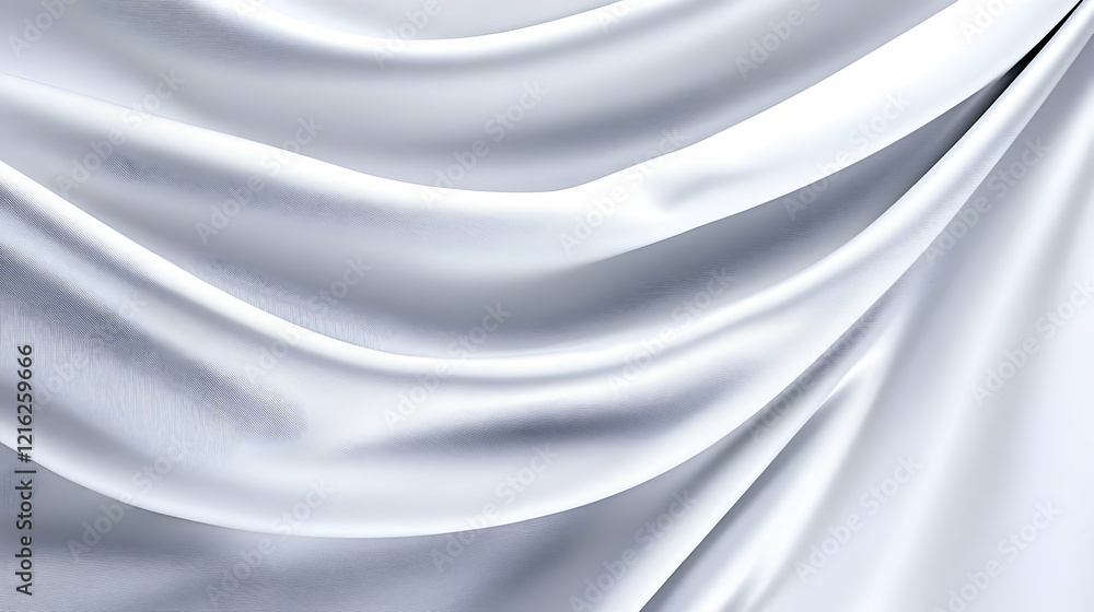 Poster white silk fabric flows and drapes elegantly, creating soft folds and a luxurious texture.