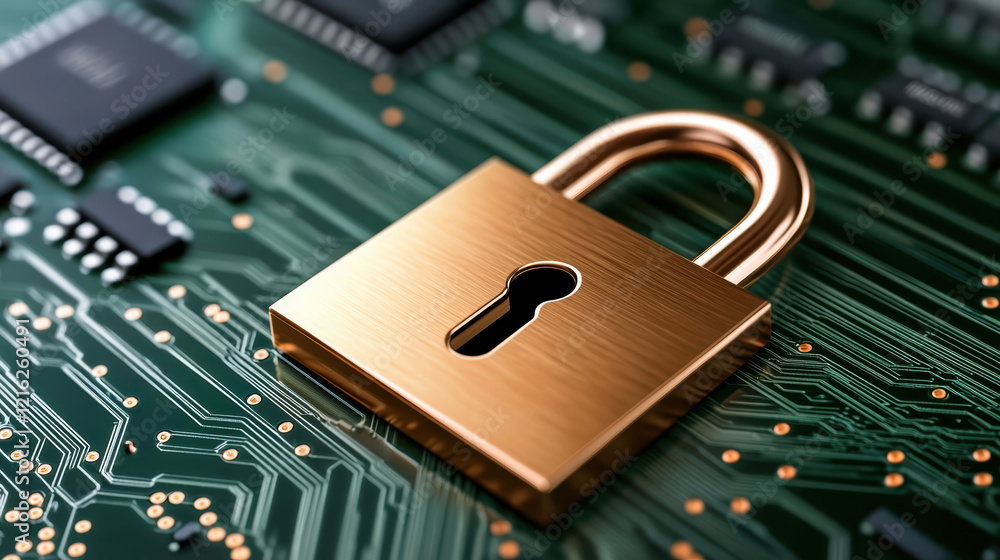 Poster digital lock symbolizing cybersecurity and data protection