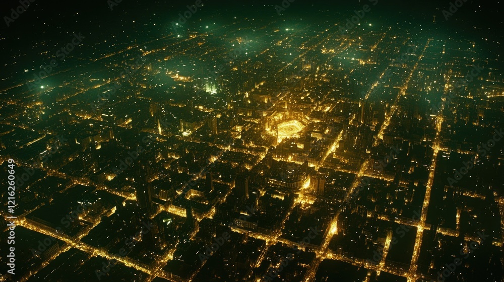 Poster an abstract glowing city grid with highlighted pathways of light.