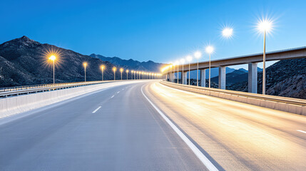 Obraz premium scenic view of highway bridge illuminated at dusk, showcasing serene atmosphere