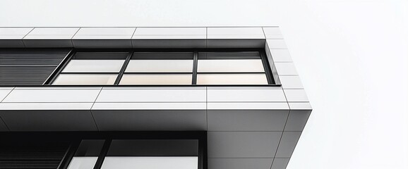 Modern building exterior with large windows and gray facade.