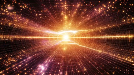 Obraz premium A digital grid showing quantum entanglement between two particles, glowing with energy and forming connections.