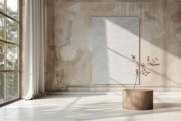 A minimalist velvet podium contrasts with the ornate decor of a grand royal palace ballroom.