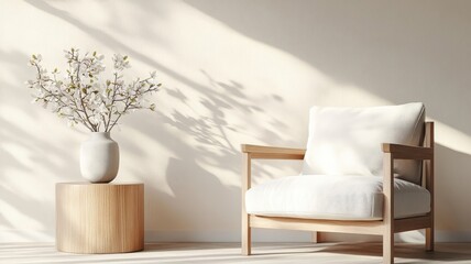 Cozy bedroom with textured wall, armchair, and vase with flowers.