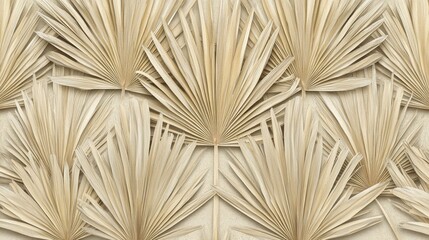 Beige dried palm leaves arranged in pattern.