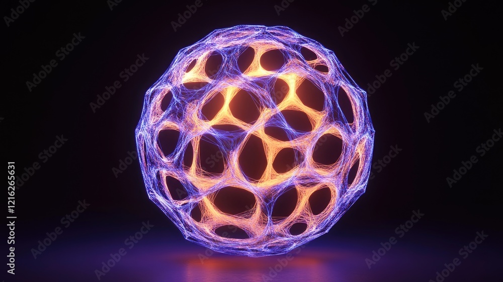 Poster a glowing digital sphere with interconnected nodes, representing global strategy.