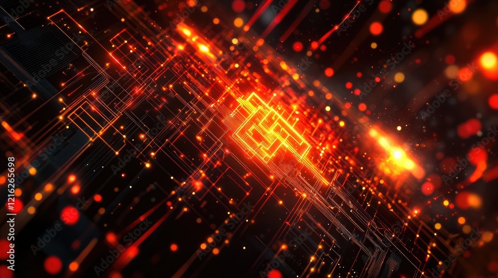 Poster a glowing firewall symbol on a dark digital background with secure connections and encryption, symbo