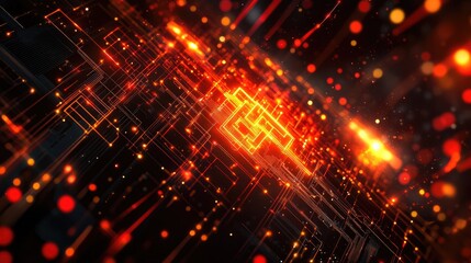 Obraz premium A glowing firewall symbol on a dark digital background with secure connections and encryption, symbolizing online security.