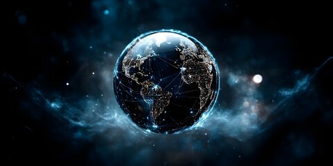 A digital representation of Earth with glowing connections, symbolizing global communication and technology. Concept Digital Earth Model, Glowing Connections, Symbolizing Communication