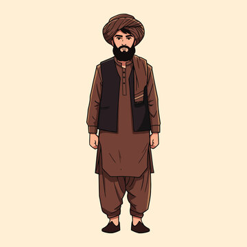Pashtun 2D Cartoon Character &ndash; Traditional, Unique Design, Vibrant Colors, Cultural Representation