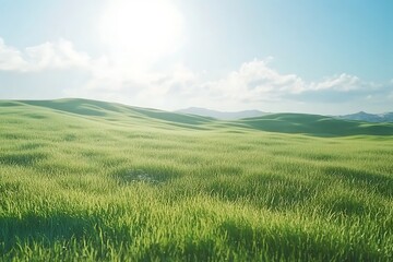 Expansive Grassland Valley Under a Clear Sky