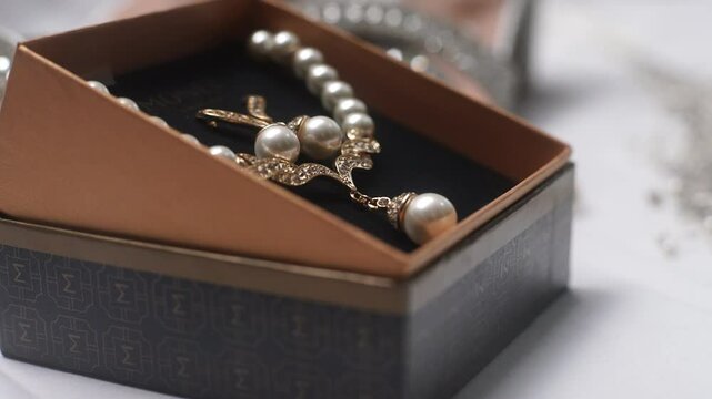 pearl necklace and earings in a box
