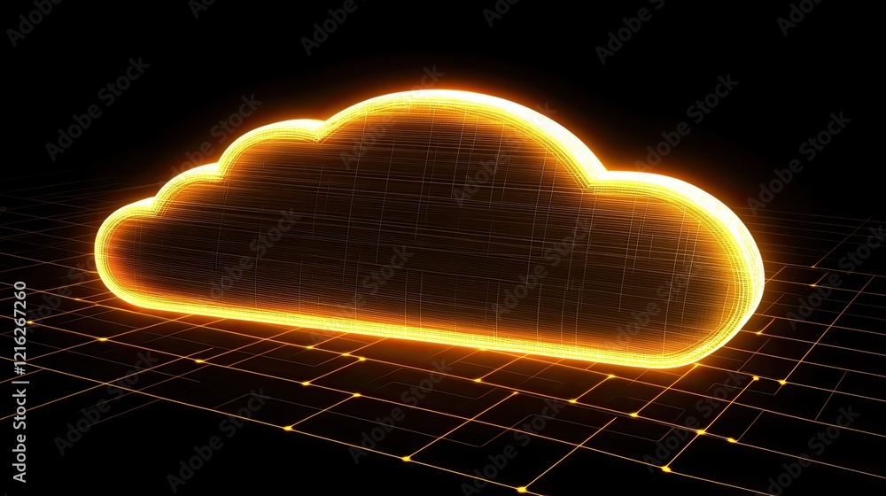 Poster a secure cloud storage symbol with a glowing lock and digital grid in the background, illustrating d