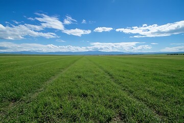 Obraz premium Expansive Grassland Valley Under a Clear Sky
