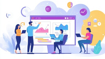 marketing research data technology. Team Collaboration Data Analysis Business Meeting.
