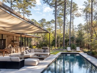 Modern Outdoor Living Space With Pool And Canopy