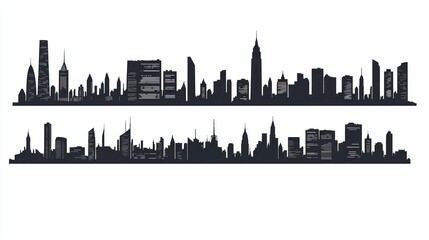 Fototapeta premium Best set city skyline silhouettes showing prominent skyscrapers and landmarks