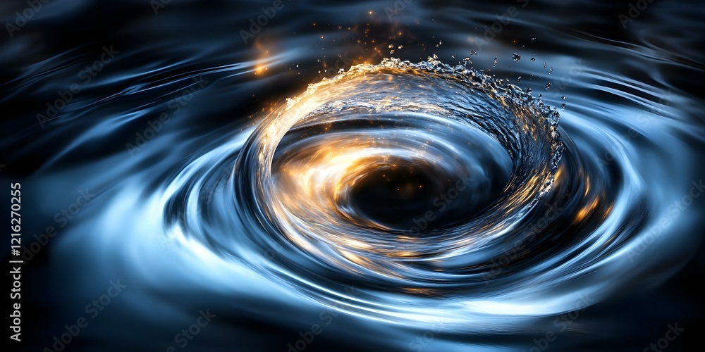 Poster a swirling vortex of water with shimmering lights and dynamic movement, creating a captivating visua