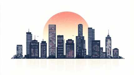 Fototapeta premium Minimalist city skyline with tall, prominent buildings and a bright background
