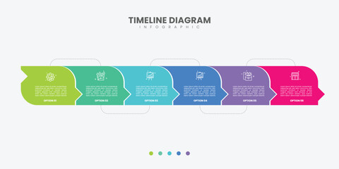Infographic Illustration design template with icons and 6 options or steps. Can be used for process, presentations, layout, banner, info graph. element timeline 6 step option point