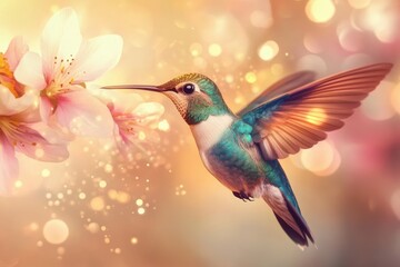 Obraz premium A close-up of a hummingbird with iridescent feathers