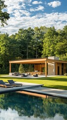 Fototapeta premium Modern Outdoor Pavilion Poolside Relaxation Area