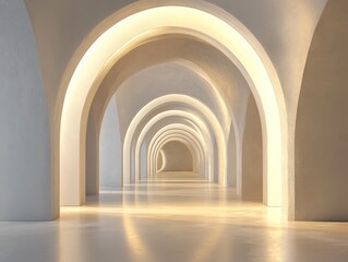 Tunnel composed arches in a minimalist style, 3D illustration