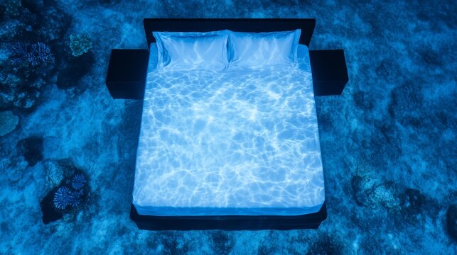 a detailed sketch of a modern bedroom with a waterbed 
