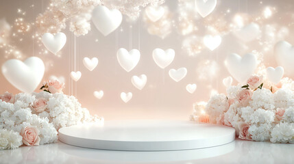 Elegant Love A 3D Podium with Whimsical Heart Accents