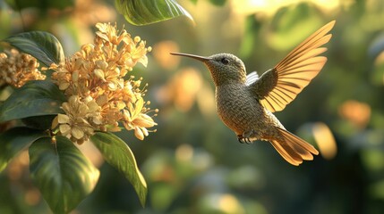 Fototapeta premium Hummingbird in Flight, Golden Hour