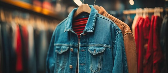 Obraz premium Denim Jacket on Display in Vintage Clothing Store