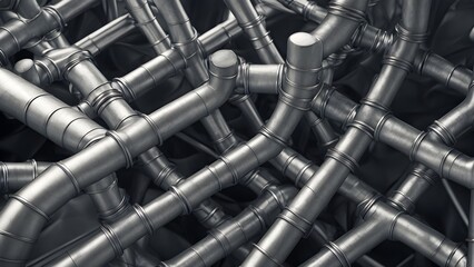 Abstract background of interwoven metallic pipes.