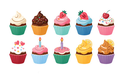 Charming Cartoon Cupcakes Stickers Sweet and Colorful Designs for Fun Projects