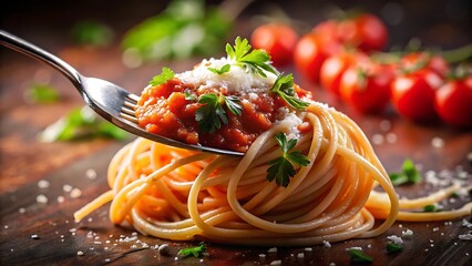 spaghetti with tomato sauce and basil