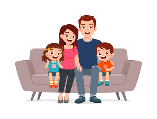 happy family sit on sofa for portrait photograph together