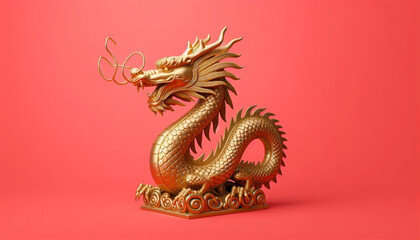 Fototapeta premium Ai generate chinese new year golden dragon statue
