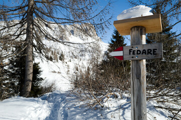 Belluno Alps, Italy - views from the mountains and valleys in winter with snow