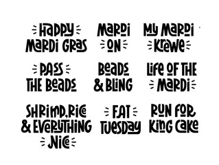 Mardi Gras Quotes Collection. Vector Hand Lettering. Festive Phrases Set. © Ekaterina