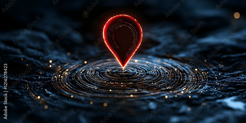 Aufkleber a glowing location pin surrounded by concentric circles, suggesting a digital mapping or navigation 